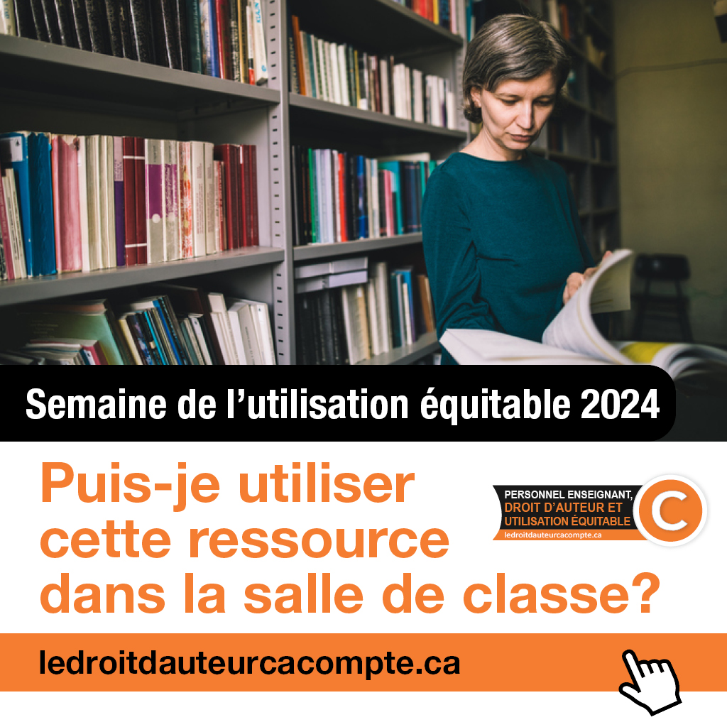 Pour le personnel enseignant partout au Canada, Le droit d’auteur… ça compte! est une ressource importante qui aide à comprendre la loi régissant le droit d’auteur.
ow.ly/BrMn50QzaAp
#lutilisationéquitablefonctionne #personnelenseignantduCan #ledroitdauteurcacompte