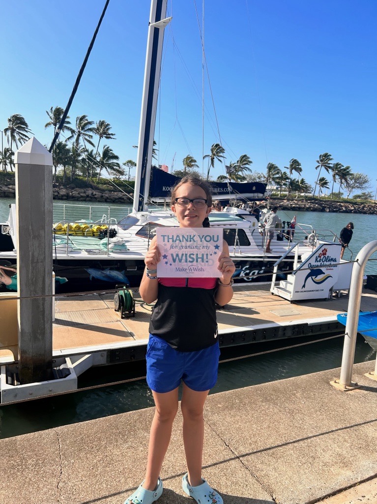 Wish kid Abbie loves turtles & she wished to go to Hawaii to see them. While kayaking, a turtle swam right up to her! She cried tears of joy. #wishgranted
