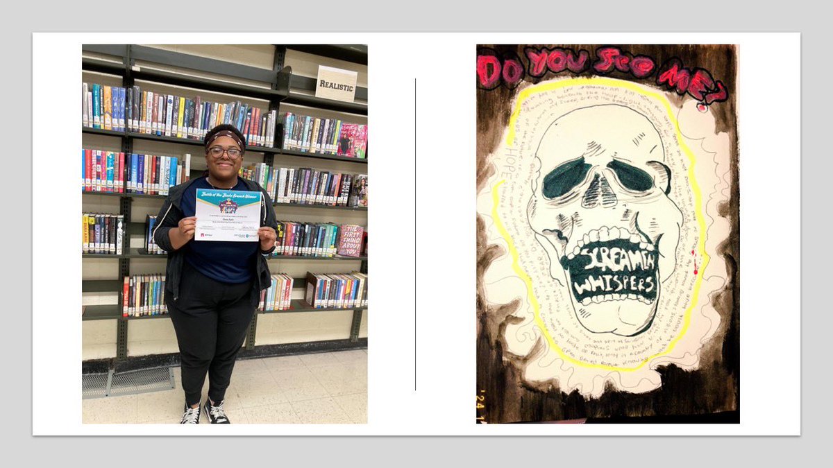The Perry Hall Branch level winner of BCPL's Battle of the Books competition is PHHS junior, Corrin Taylor for her art inspired by the book I Must Betray You by Ruta Sepetys. Congrats Corrin! @Hall_Pride @BCPSLMP @BCPS_LMPET