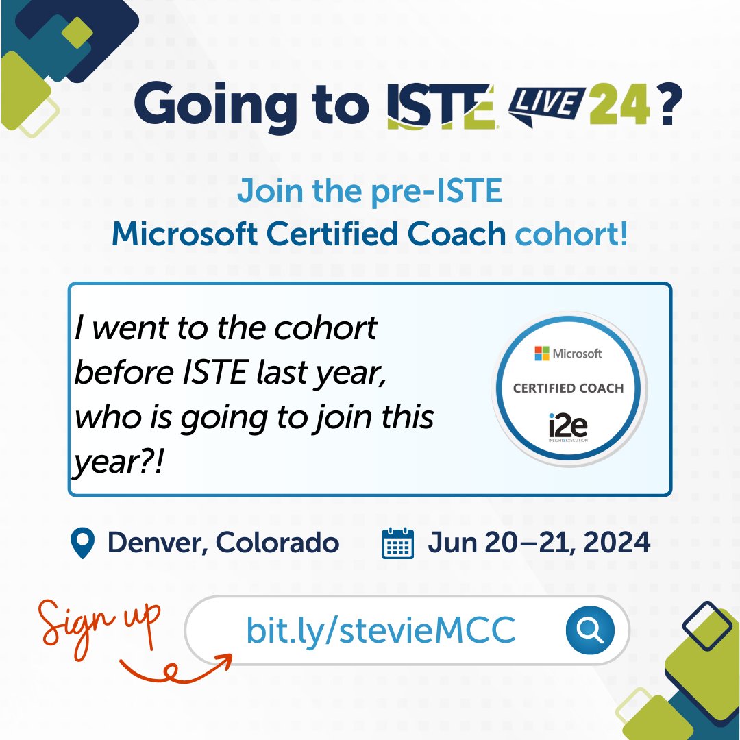 Are you traveling to #ISTE @ISTEofficial this year?!

Sign up for the #MicrosoftCertifiedCoach program to join in on this amazing cohort!