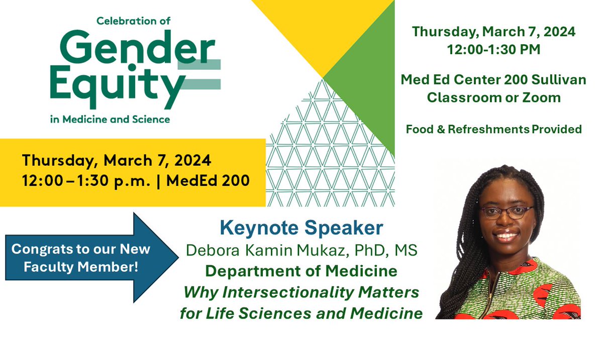 Debora Kamin Mukaz (@deborascience), a new Assistant Professor in our department, will deliver the keynote address at this year's Celebration of Gender Equity in Medicine and Science. Her talk will be about why intersectionality matters in life sciences and medicine.