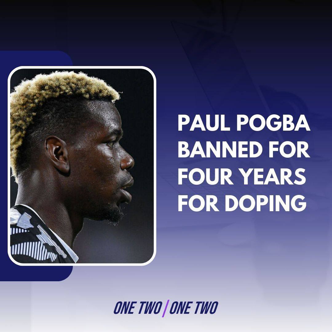 One_Two_Mate's tweet photo. Paul Pogba banned from football for four years for doping.

Former Manchester United midfielder Paul Pogba has not played for Italian giants Juventus since September last year and will not take to the pitch until 2028 after being hit with suspension. https://t.co/NwO4x5ZNDt