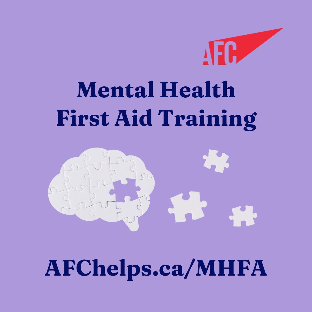 Join @AFC_helps for their upcoming Mental Health First Aid Training and gain the skills to support those navigating mental challenges, including yourself. Learn more and register at afchelps.ca/mhfa