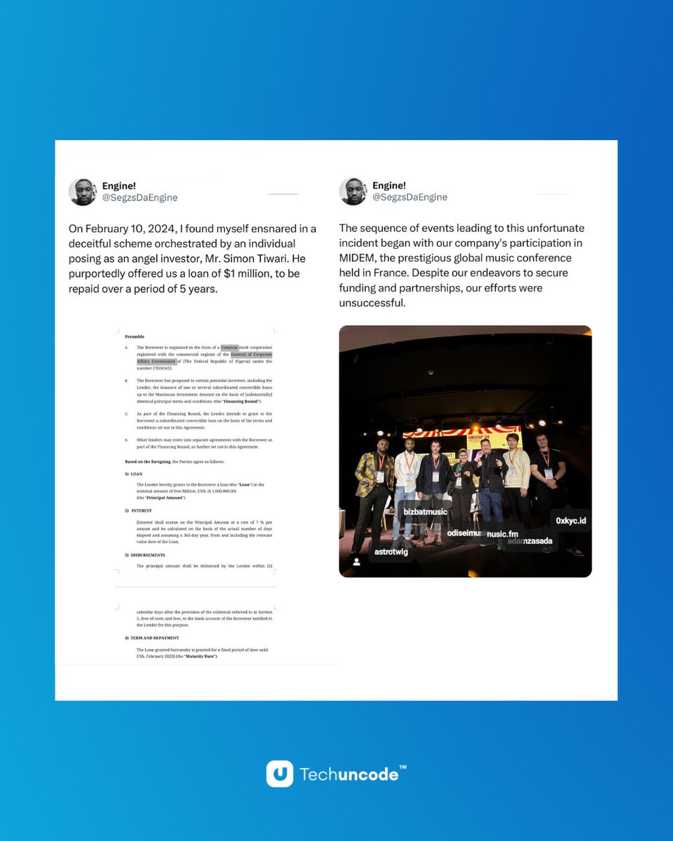 techuncode's tweet image. @astrotwig co-founder solicits help after a potential investor who promised to invest $1million, scammed them $20,000.
Check thread to read his story.
#Techuncode #investment
