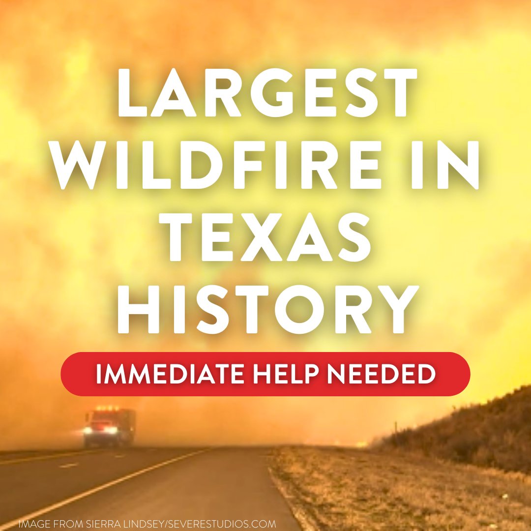 The Smokehouse Creek Fire is now the largest fire in Texas history, scorching over 1 million acres of land. This fire is destroying lives, homes, businesses, and livestock. The fire has not been contained. Immediate help is needed and we are taking action. Give to help now:…