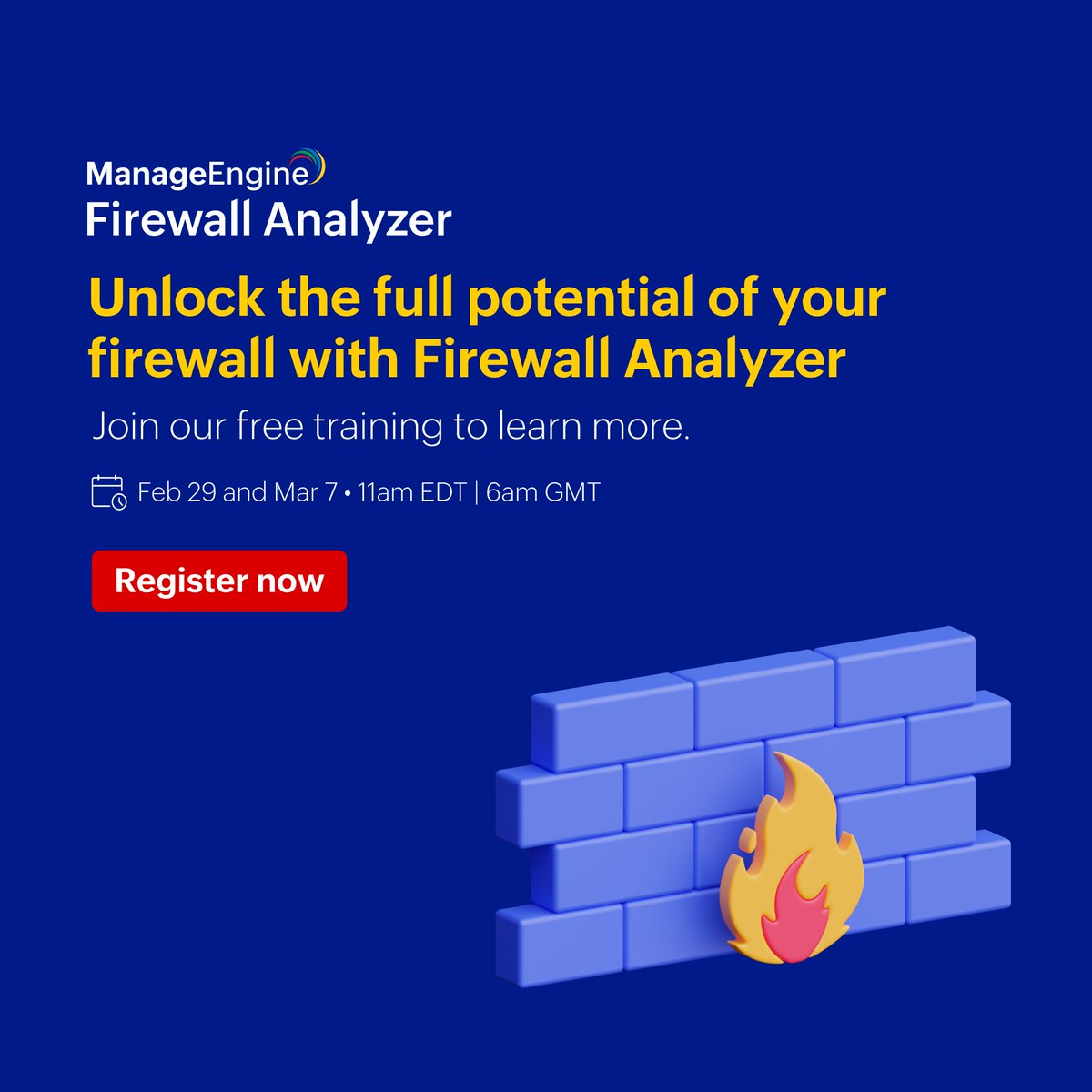 manageengine's tweet photo. Boost your cybersecurity game with ManageEngine Firewall Analyzer! Gain real-time network security insights, strengthen your defenses, and keep your data secure.
Join the training to know how: https://t.co/DWvQVSjWvA
#FirewallAnalyzer #Cybersecurity #compliance #NetworkSecurity https://t.co/71vMGtBQH1