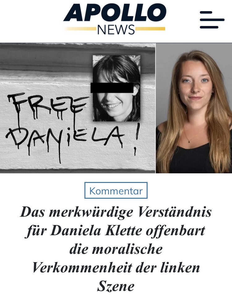 In Berlin-Kreuzberg wird aktuell „Free Daniela“ an Hauswände gesprüht. Die linke Szene glorifiziert eine Terroristin, die Anschläge verübte & das Morden der RAF mindestens finanzierte. Damit offenbaren sie ihren moralischen Bankrott. Mein Kommentar: apollo-news.net/das-merkwuerdi…