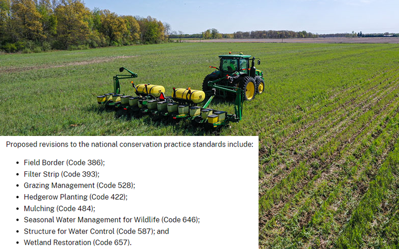 USDA’s Natural Resources Conservation Service (NRCS) is seeking public comment on 8 conservation practices. Let them know what you think about the proposed revisions to these national conservation practice standards by March 4, 2024. bit.ly/3HRspne