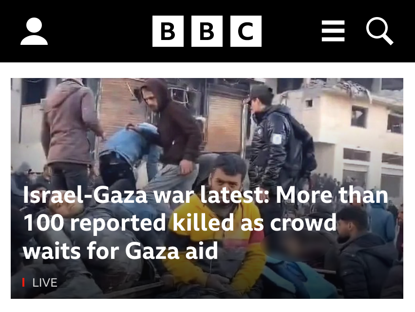AlanRMacLeod's tweet photo. It's absolutely surreal to see -- in real time -- virtually the entire Western media pretend they don't know who just carried out a massacre of 100+ starving civilians. https://t.co/h9dpQOnBSj