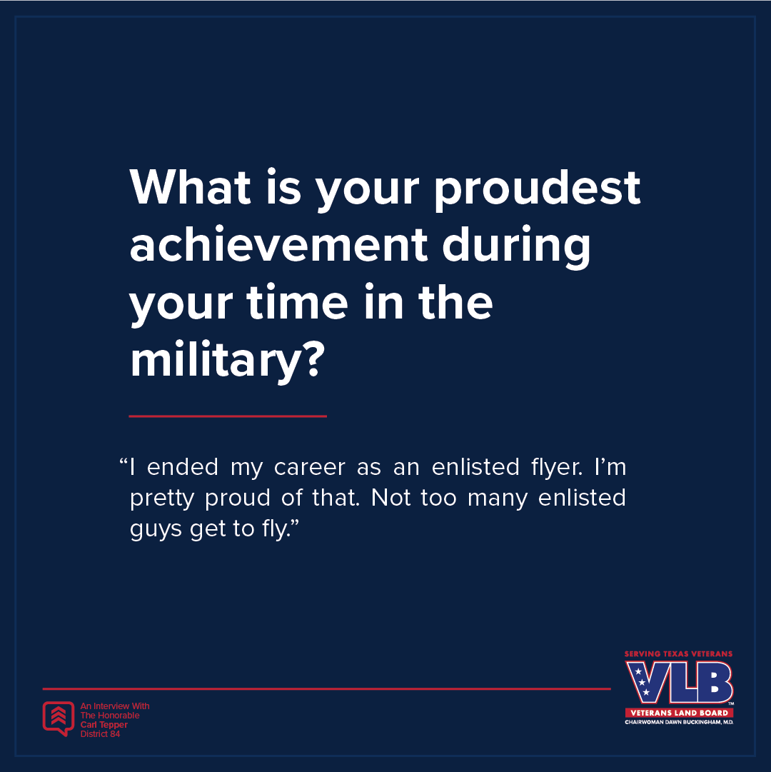 Commissioner Buckingham is honored to announce the next installment of the @TexasVLB's 'Continued Service Series,' highlighting Texas Legislators who have answered the call to serve in public office and the Armed Forces. This installment, we are highlighting Rep. @CarlTepper