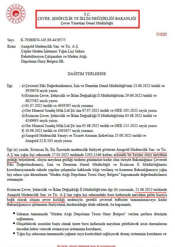 AK Parti’nin Anagold’un işlettiği altın madenindeki denetim fiyaskosu⬇️ Erzincan İliç felaketinin merkezindeki isim olan dönemin Çevre Bakanı Murat Kurum adına imzalı belgeye göre; Felaket yaşanan yığın liç sahası inşaat denetimlerinin, Bakanlık adına özel bir şirkete…