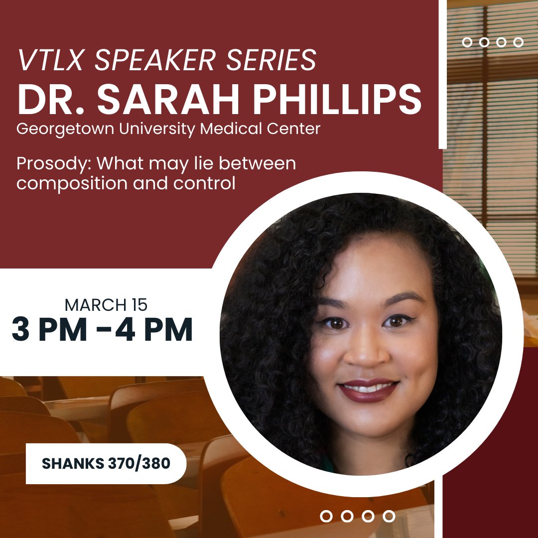 Exciting #VTLxSeries talk alert! Join Dr. Sarah Phillips on March 15, 3 p.m., for 'Prosody: What may lie between composition and control'. Dive into the world where linguistics meets neuroscience. Perfect for those curious about the rhythm and flow of language. #ProsodyPower