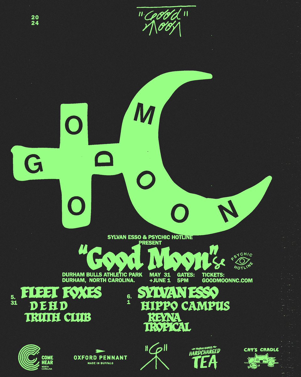 Weekend passes are sold out!! Individual day lineups are here and single day tickets go on sale tomorrow at 10am ET at goodmoonnc.com