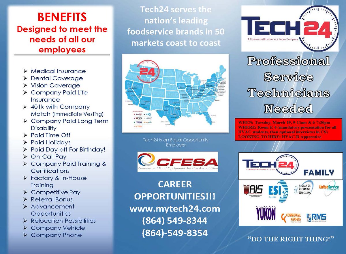 FCCenterville's tweet image. Hiring event with Tech24, mark your calendars! Tuesday, March 19th 9:00am-11:00am &amp;amp; 6:00pm-7:30pm. 
#FortisCollegeCenterville #Tech24 #HiringEvent #HVACR