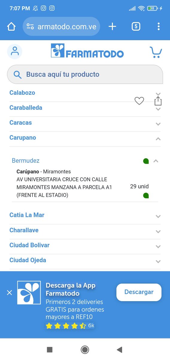 josesaro1's tweet photo. @Farmatodo información errada no muestran una información confiable. Muestra que hay 29 y cuando te diriges a la sucursal resulta que es totalmente engañosa la información https://t.co/iwQvIwFKMd