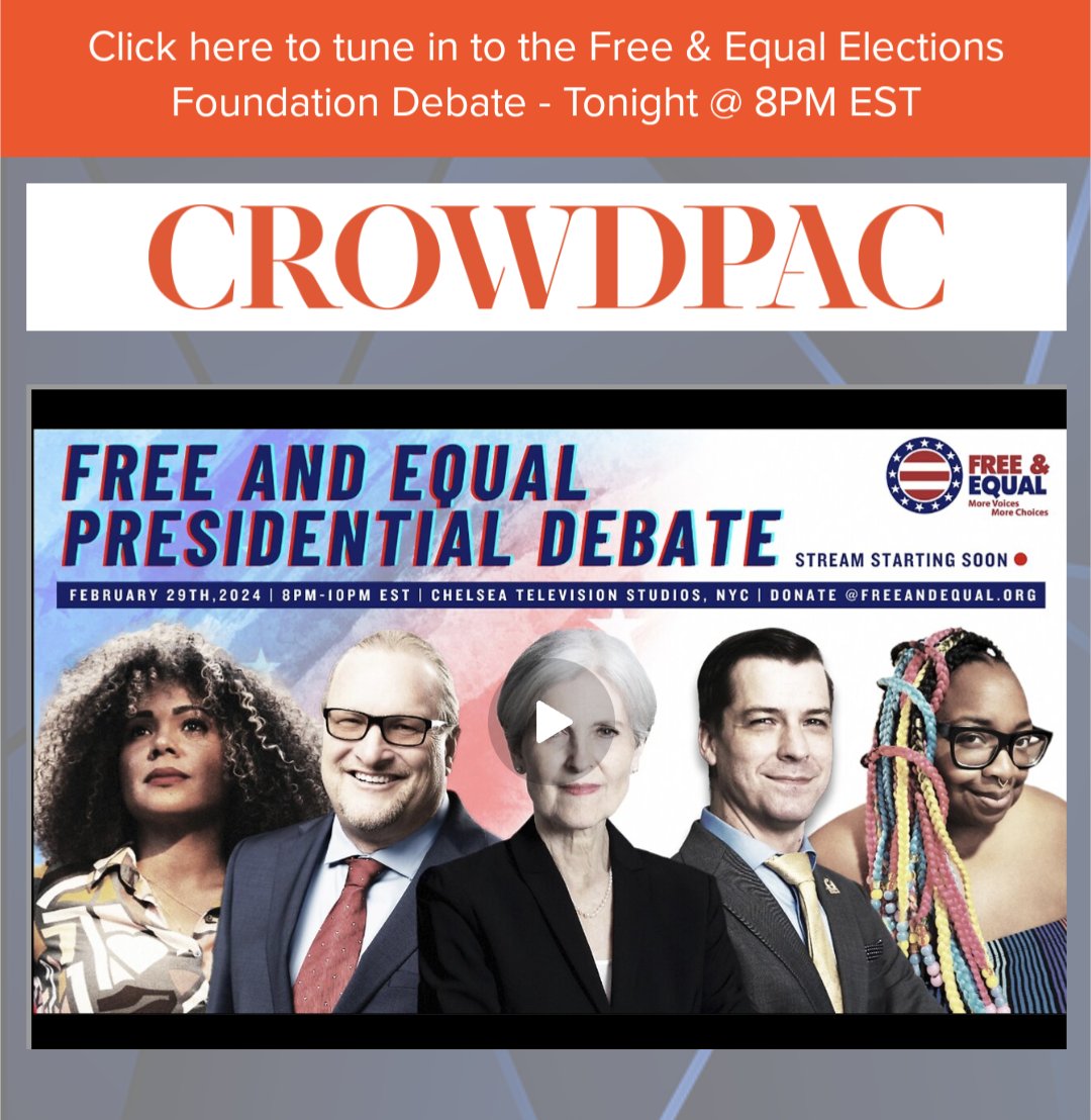 FreeandEqual's tweet photo. Counting down the minutes! ⏳ Join us in 45 minutes for the Free and Equal Elections Foundation Debate LIVE on Crowdpac! 🎥🗳 

Click the link to stream and be part of the conversation HERE: https://t.co/cvaM4g4c7B

#FreeAndEqual #Crowdpac
#FreeAndEqualDebate #LivestreamLink https://t.co/BMcSQBkNjG