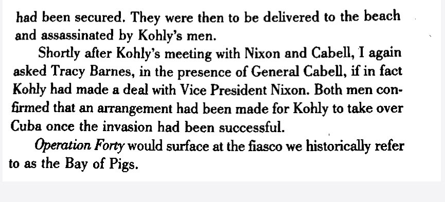 Operation 40 aka Coup of Cuba aka BayofPigs, VP Nixon gave them permission to murder all the Cuban liberal/leftists/communist leaders. 😬🤦‍♀️ No wonder they were so desperate to pin the BayOfPigs Debacle on JFK. This would have destroyed any chance Nixon had of ever being President