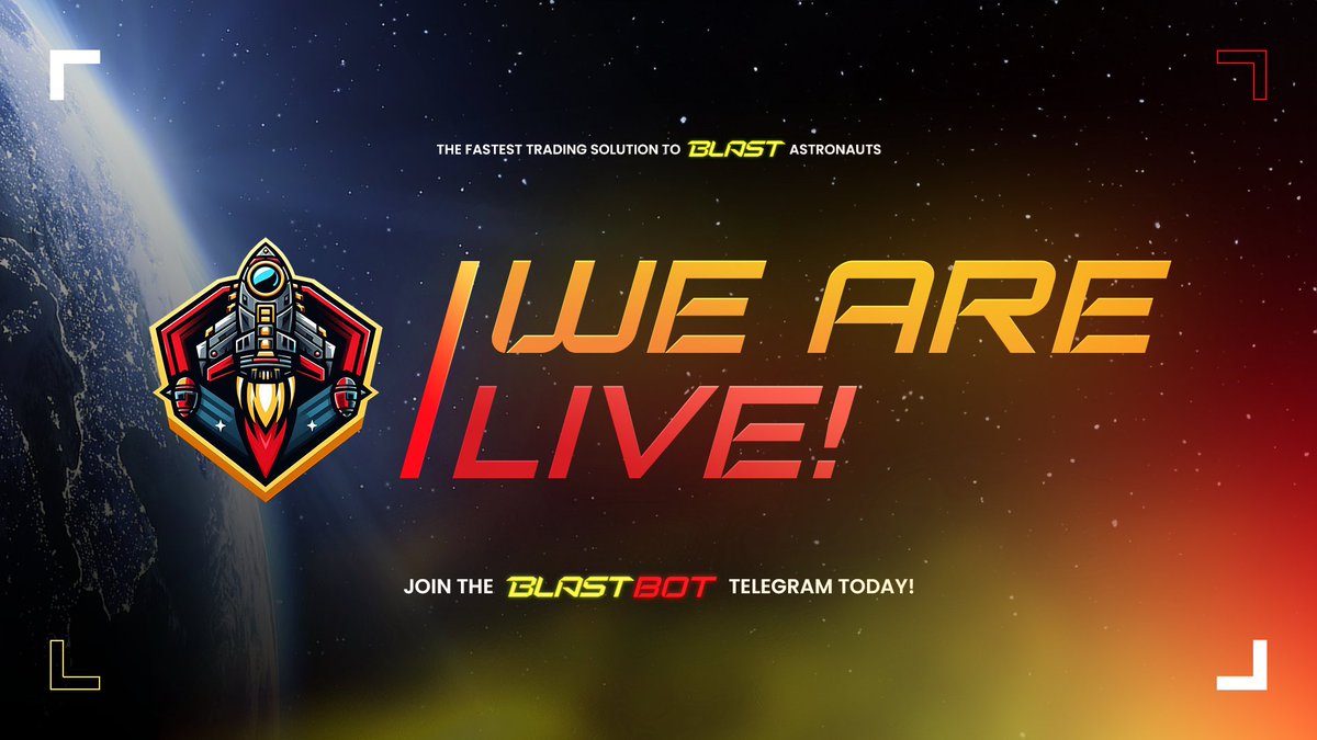 WE ARE LIVE! 🔥

BUY: dyorswap.finance/swap/?chainId=…

CHART: dexscreener.com/blast/0x1D3aaC…

BlastBot: t.me/BlastSnipeBot

BlastBot is just getting started! 🚀