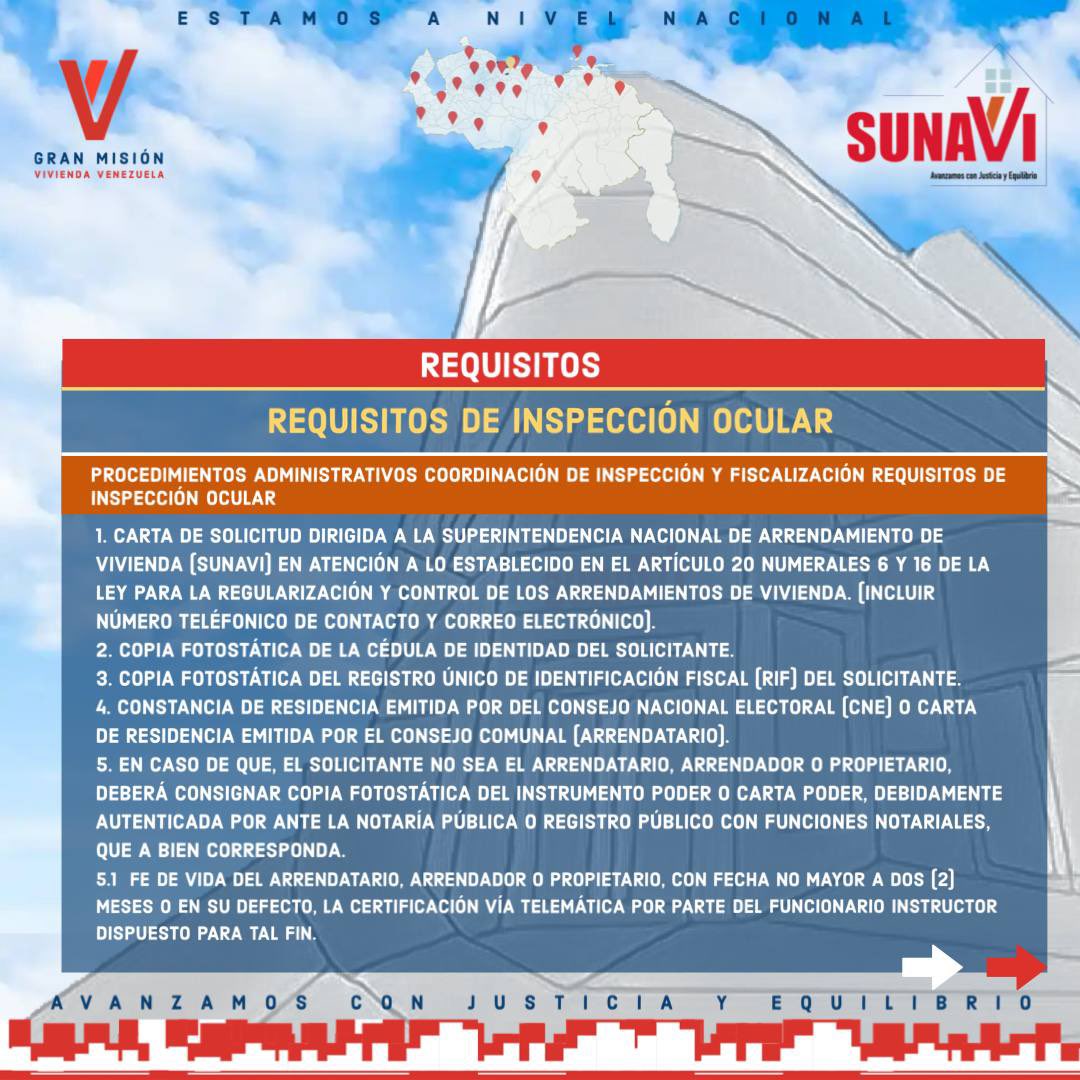 sunavi_oficial's tweet photo. Requisitos para Iniciar Procedimiento de Inspección Ocular ante la #SUNAVI
#inquilinos #propietarios https://t.co/oMUL6zvZnK