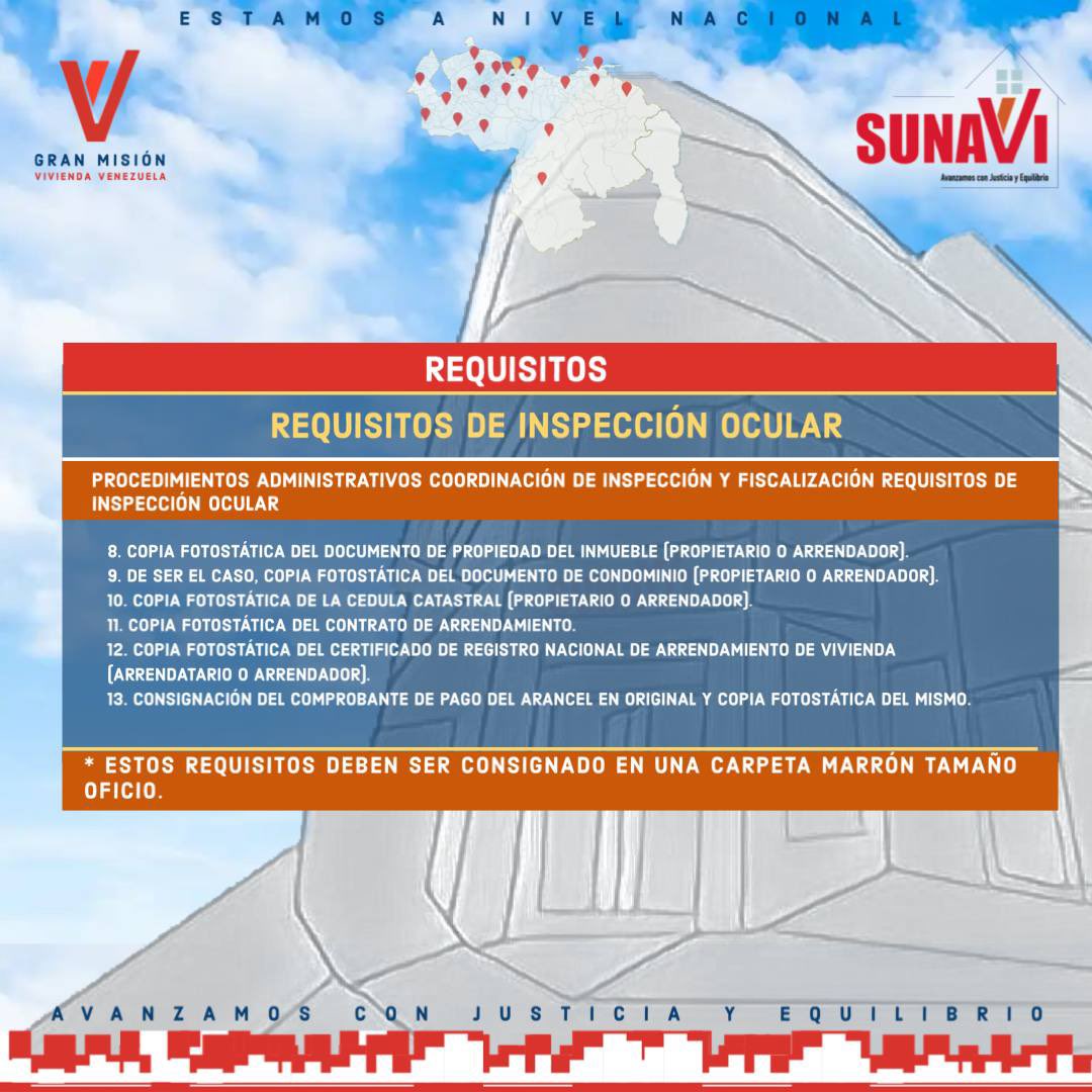 sunavi_oficial's tweet photo. Requisitos para Iniciar Procedimiento de Inspección Ocular ante la #SUNAVI
#inquilinos #propietarios https://t.co/oMUL6zvZnK