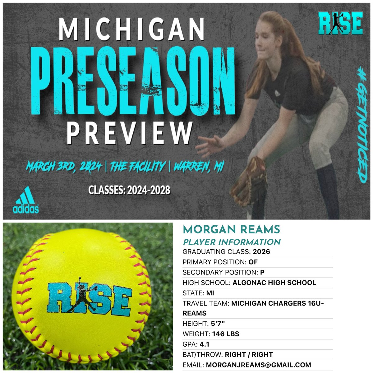 2026 Morgan Reams @mo_reams (Algonac HS & MI Chargers) has been added to the roster! - #whosnext? #Adidas #getnoticed - 3 DAYS AWAY, Register NOW➡️ form.jotform.com/90184185612153