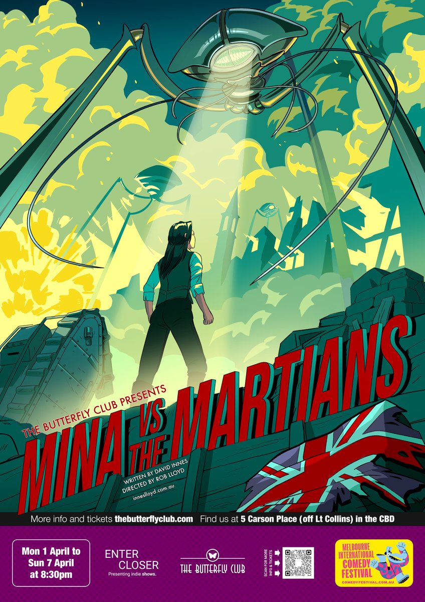 Our official poster for Mina Vs Martians!

Our <a href="/micomfestival/">Melbourne International Comedy Festival</a> opens in exactly one month!

Grab your tickets here:
thebutterflyclub.com/show/innes-llo…