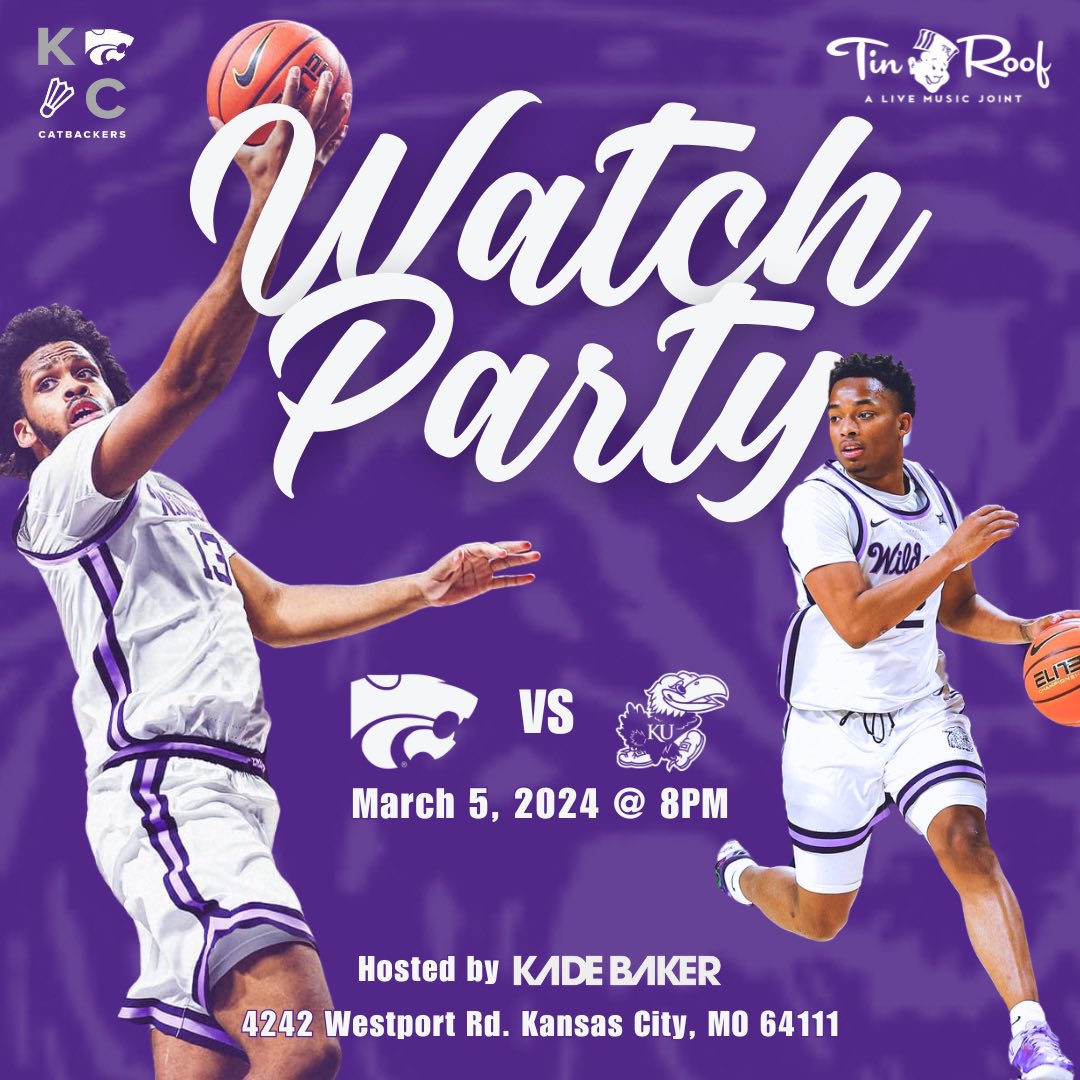 🏀 March 5th – Join the ultimate Sunflower Showdown Watch Party at Tin Roof, presented by <a href="/KCCatbackers/">KC Catbackers</a>! 🌻🎶 I’ll be your DJ for the pregame and post game vibes – let’s turn up the beats as K-State takes on KU! 🔥 #SunflowerShowdown #kstatembb #kubball #tinroof #kcmo