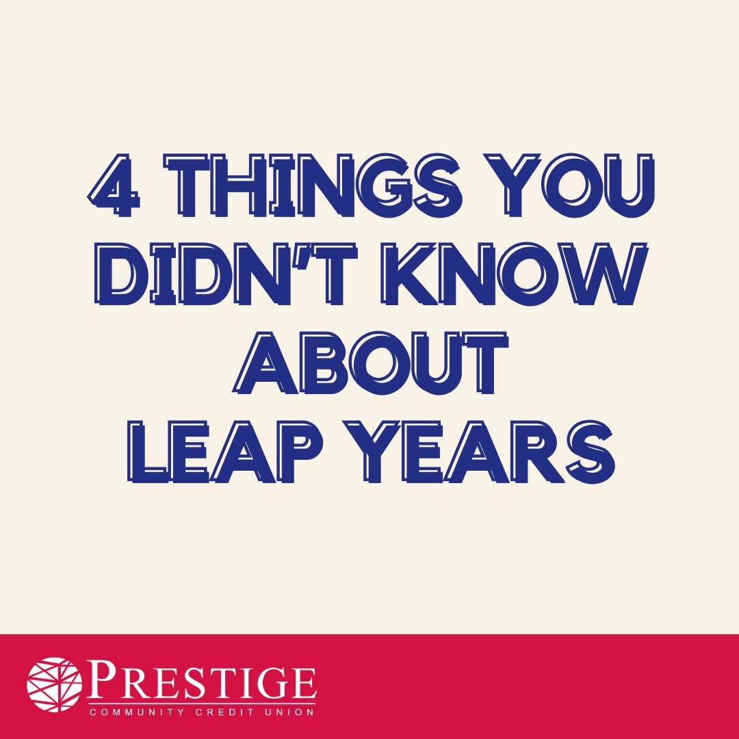 prestigecu's tweet image. Did you know that February gains an extra day every four years to ensure our calendars don't get out of whack?

Want to know what else you don't know about Leap Years? thoughtco.com/things-you-did…

#LeapYear #2024 #BonusDay #TheMoreYouKnow #PrestigeCU