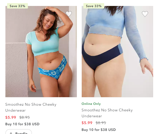 One Deal a Day on X: 5 Aerie Women's Underwear for $10 Regular Price is  $44.75 Step 1 - Add 5 from the following  Thong  Underwear Boybrief Underwear Bikini Underwear Cheeky