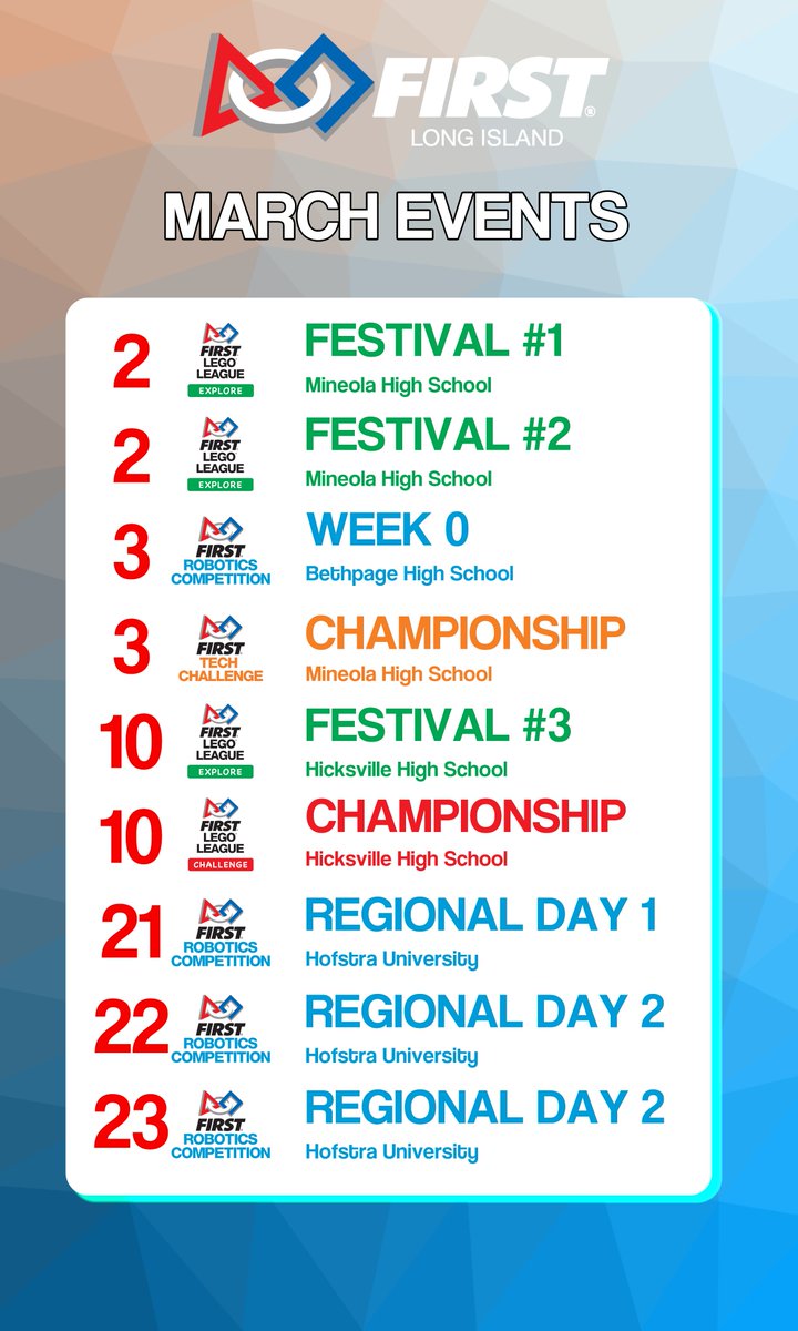 Marching through all of our FIRST programs this month as we spring into the last of our competitions.
