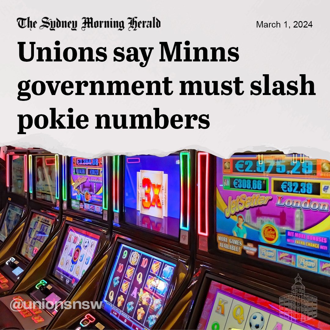 Last night Secretary @MarkFMorey, joined by @TimCostello moved a resolution during the Unions NSW AGM to see pokie numbers slashed in NSW. Worker's health & well being is at stake as the gaming industry relentlessly transfers wealth from the poorest among us offshore.