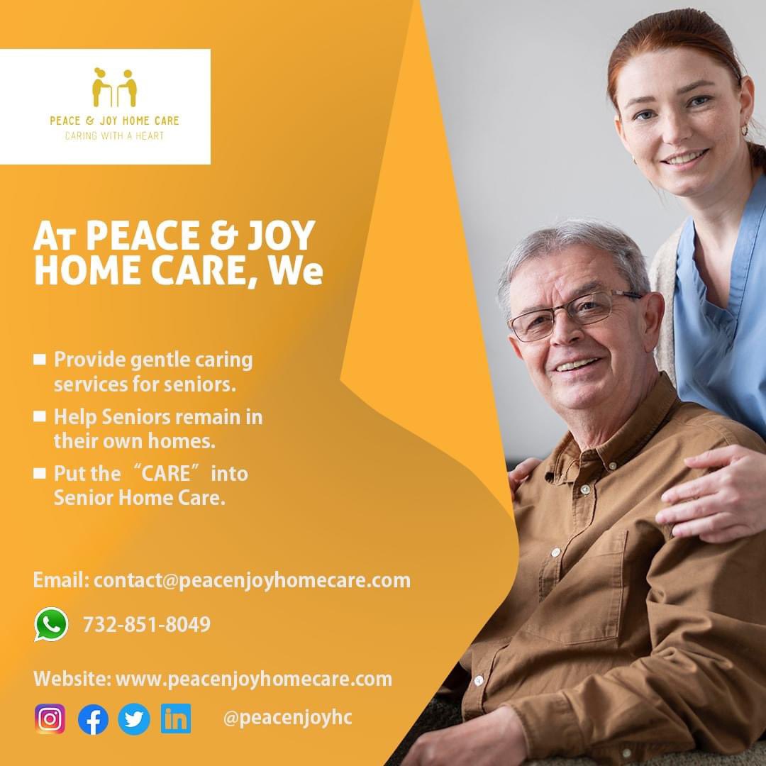 Experience the warmth of care with Peace & Joy Home Care. We provide gentle and caring services for seniors, ensuring they remain comfortable in their own homes. We put the ‘CARE’ into Senior Home Care.

#PeaceAndJoyHomeCare #SeniorCare #HomeCare #Compassion #SeniorHomeCare