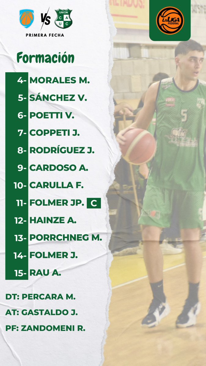 #LigaFederal #ElEquipoDeLaCiudad 
Te dejamos la formación del Verde 💪🏼 Desde las 22:00 visita a #Sionista en Paraná por el debut en <a href="/laligafederalok/">La Liga Federal</a>