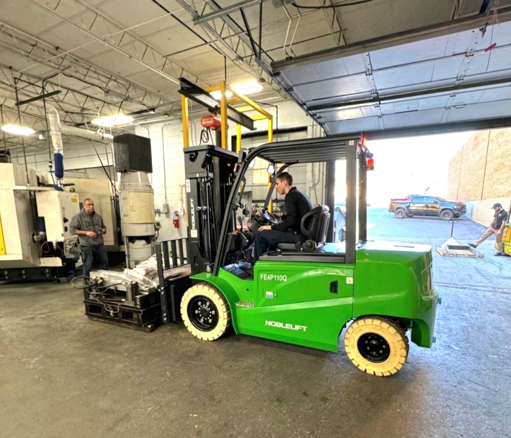 Going green with this FE4P110Q 80V 11,000 lbs Capacity LITHIUM-IRON forklift. 

The chemistry is safe with a steady thermal discharge, consistent state of charge (SOC), environmental friendly, 2 hrs rapid charger, powerful, and will NOT explode or catch fire. 
 #noblelift