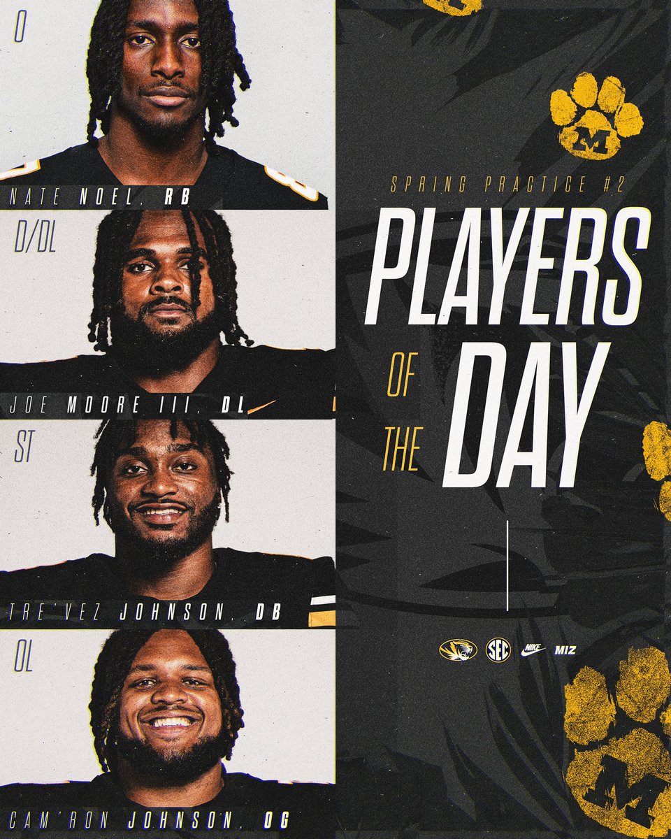 𝑷𝒍𝒂𝒚𝒆𝒓𝒔 𝒐𝒇 𝒕𝒉𝒆 𝑫𝒂𝒚 Our top guys from Spring Practice #️⃣2️⃣ #MIZ 🐯🏈