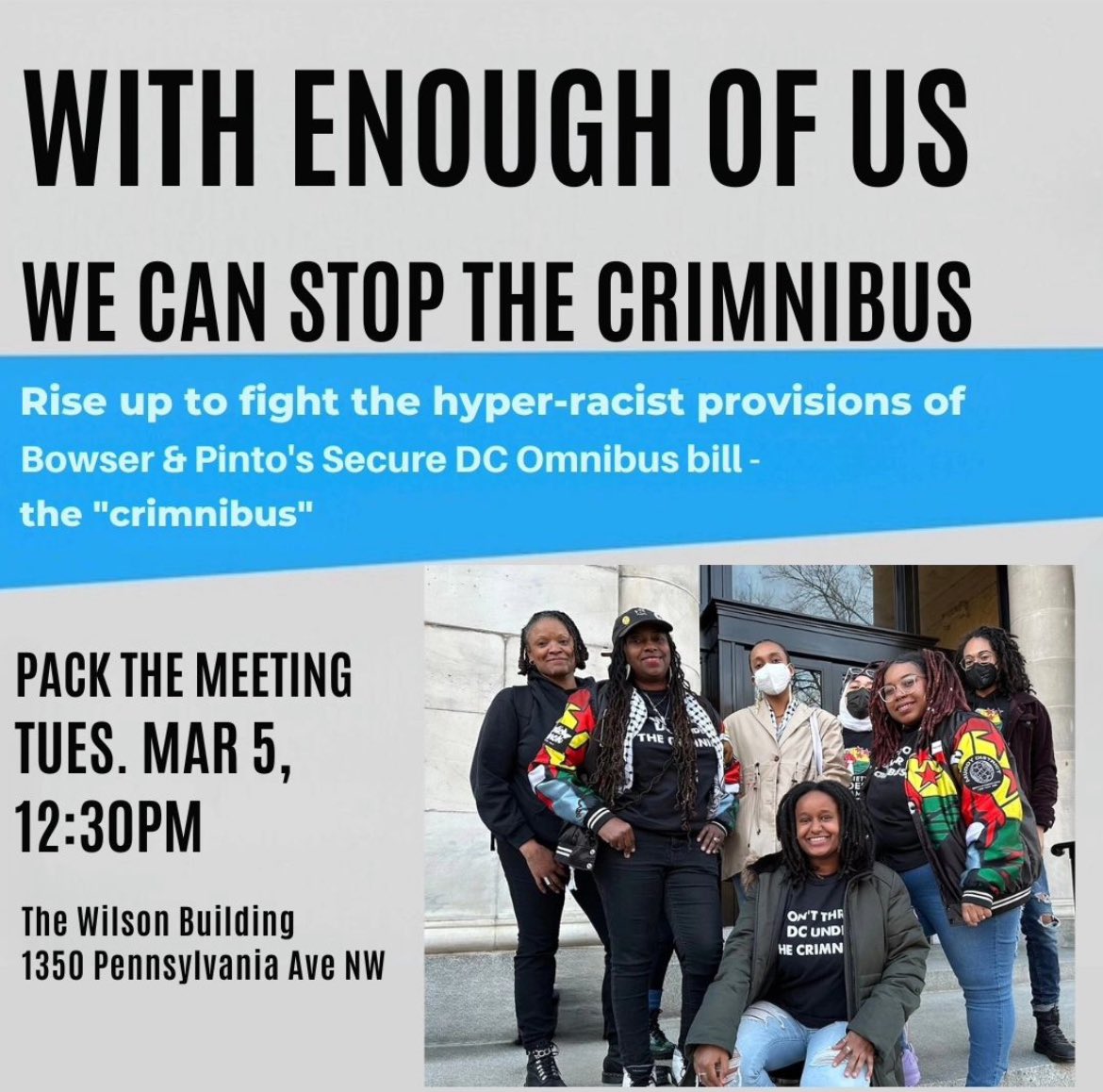 HarrietsDreams's tweet image. Join @HarrietsDreams on MARCH 5TH for &quot;PACK THE MEETING&quot; as @councilofdc cast their final vote. 

ACT NOW! Sign up at: mobilize.us/hwd/event/6020… (link in bio) 
Visit: usnotcrimnibus.com to learn more about the Bill and how you can take next steps to keep us safe! 

#SecureDC