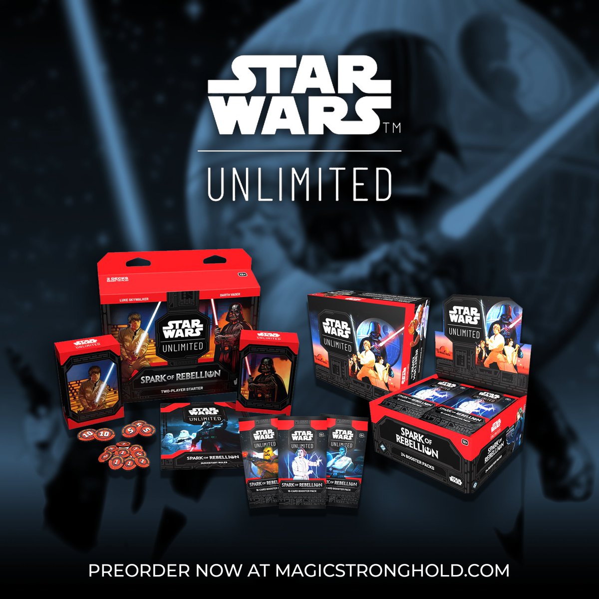 We're happy to announce that we will be carrying the new TCG Star Wars Unlimited on March 8th!

This is a game for Star Wars fans, card game fans, and everyone in between!

Pre-Order now at the link below:
bit.ly/3P2mzmY