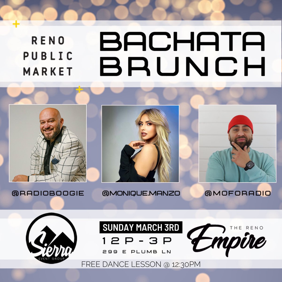 Sunday, come Dance, Eat, &amp; Drink! 
Our Monthly #BachataBrunch inside <a href="/RenoPublicMkt/">Reno Public Market</a> 12-3pm.