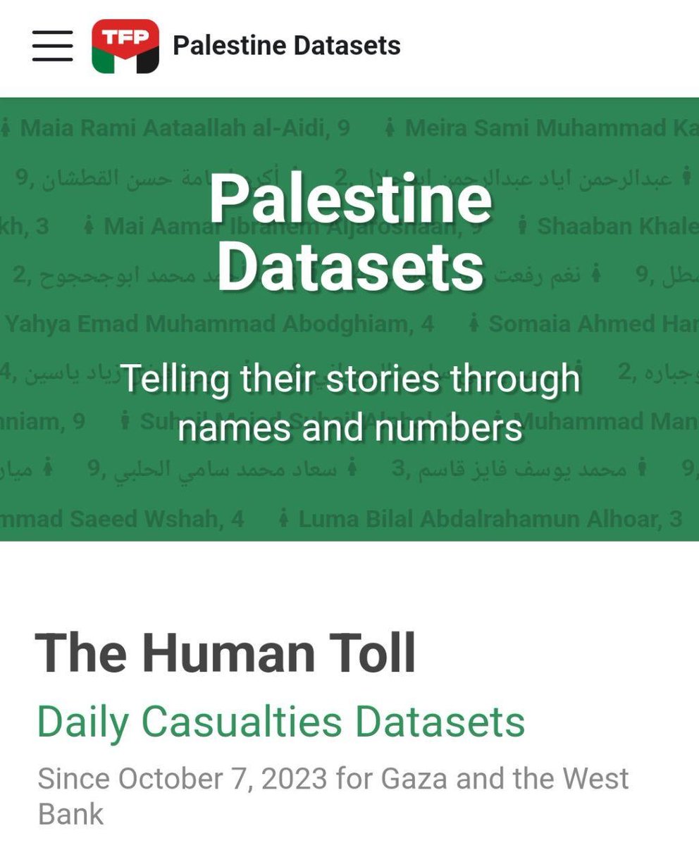 Every number has a story. Today we launch our open source data platform to uncover the human stories behind Gaza's casualties. How will you use this data to inspire change? #StorytellingWithData 📊🕊️ #TechforPalestine data.techforpalestine.org