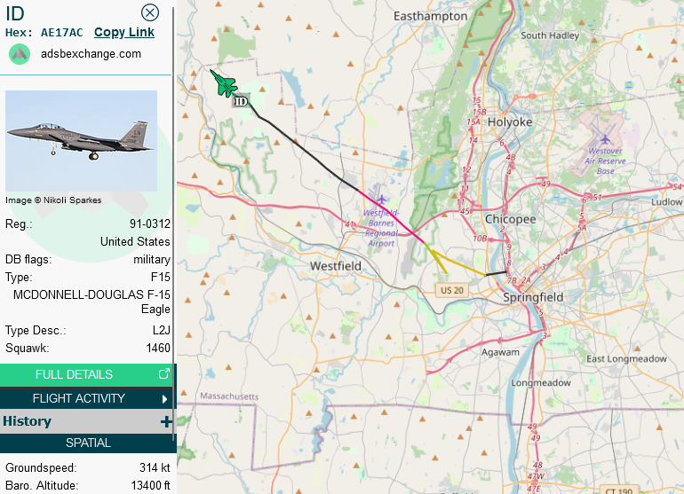 SirListenalot's tweet photo. ~1555z At least one "LN" #F15 departed Westover and joined #KC10 #AE0229 #ROMA41 (Pease - Travis). F15's going to Hill https://t.co/D8gO9WDKbD
