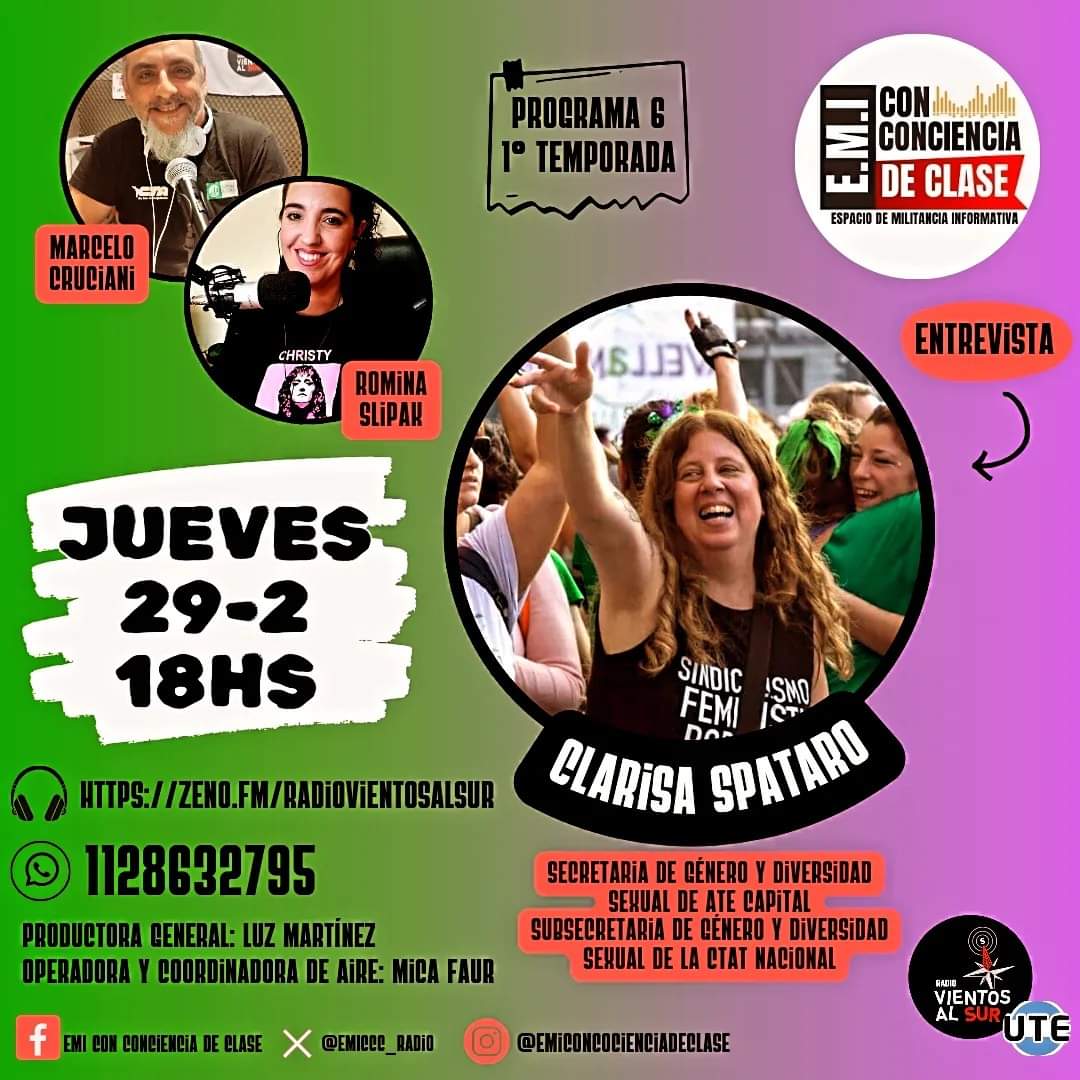 🖤 #Hoy, #jueves, desde las 18hs por @radiovientosalsur 📻
❤️ zeno.fm/RadioVientosAl…
🧡#EMI #EspacioDeMilitanciaInformativa
🤍#ConConcienciaDeClase

#RadioEnVivo
#DNU  #actualidad #puertopibes #entrevista #8M #paro #parointernacionaldemujeres  #feminismo