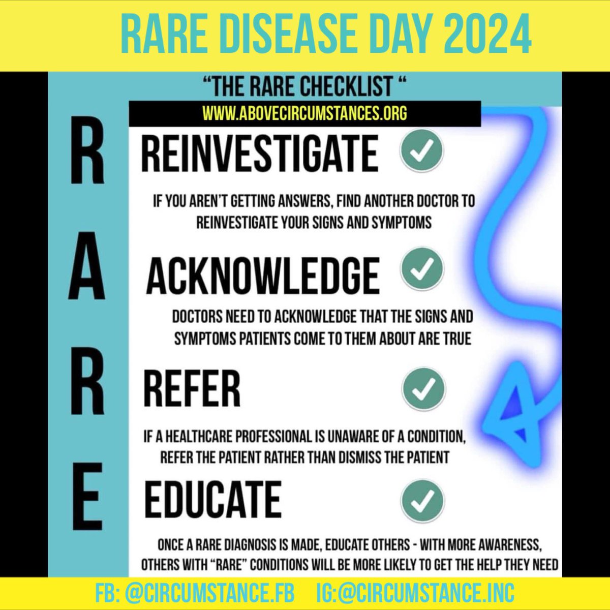 CircumSTANCE_NP's tweet photo. #RareDiseaseDay #RareDisease 
Take a STANCE! 

*All images Copyright CircumSTANCE INC, RARE Checklist created by CircumSTANCE.
#multisystem #thursdayvibes #MedTwitter #misc https://t.co/RwLPK7iIrH