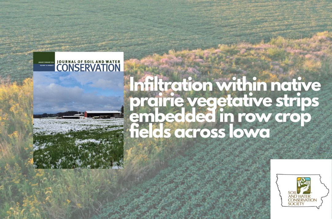 Prairie strips in crop fields - do they boost soil water infiltration? Learn more in the #JSWC article "Infiltration within native prairie vegetative strips embedded in row crop fields across Iowa." tinyurl.com/yc6223nw