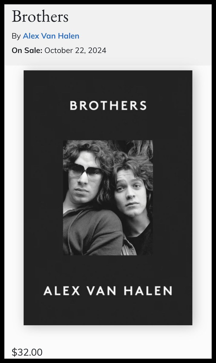 Harper Collins has updated their listing of Alex Van Halen’s upcoming book, BROTHERS, with this picture of the cover. #rock #music #life