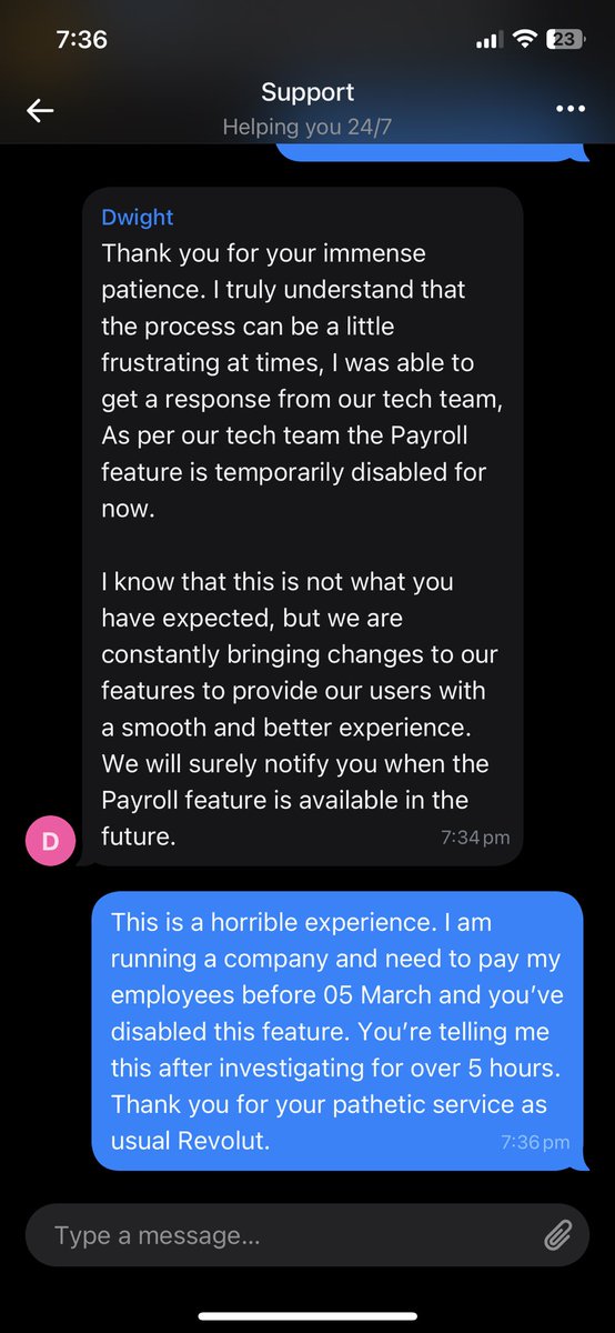 sullabh's tweet photo. Unsurprisingly pathetic service @RevolutApp you don’t shy away from hitting lower grounds on customer service - earlier on consumer and now on business app as well. Good luck! https://t.co/OISRGG967G