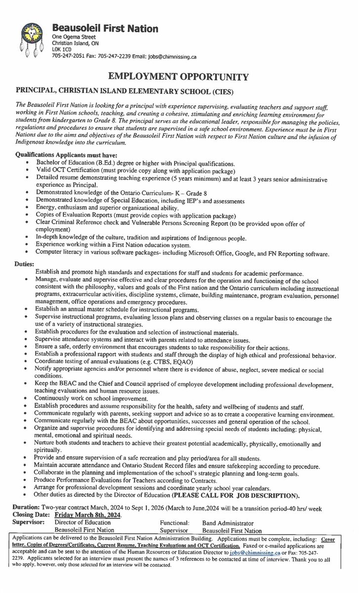 🍎✨ We're on the lookout for a principal with passion, purpose, and a sprinkle of magic to join our incredible team. Are you ready to make a splash in education? Dive into this opportunity at Christian Island Elementary School!