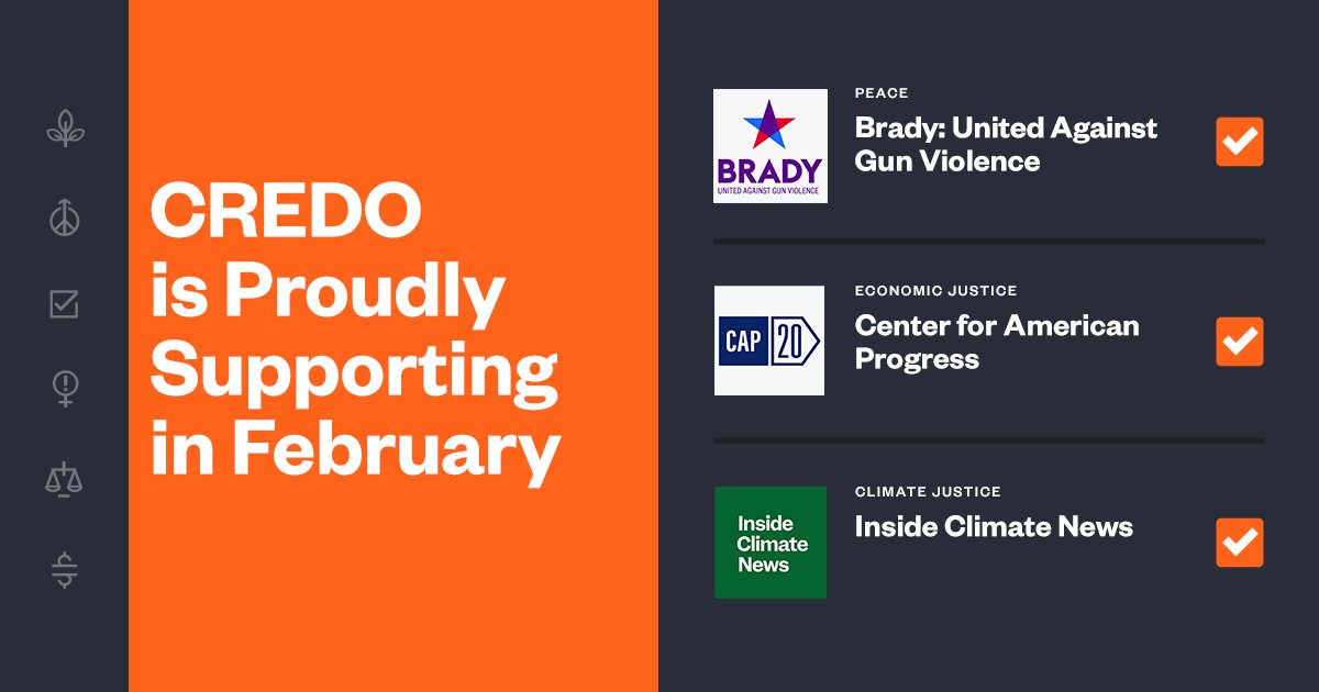 Today's the last day to vote for our February grantees! Use this #LeapDay to make a positive impact and cast a free vote at credodonations.com for @bradybuzz, @amprog and @insideclimate. #credodonations