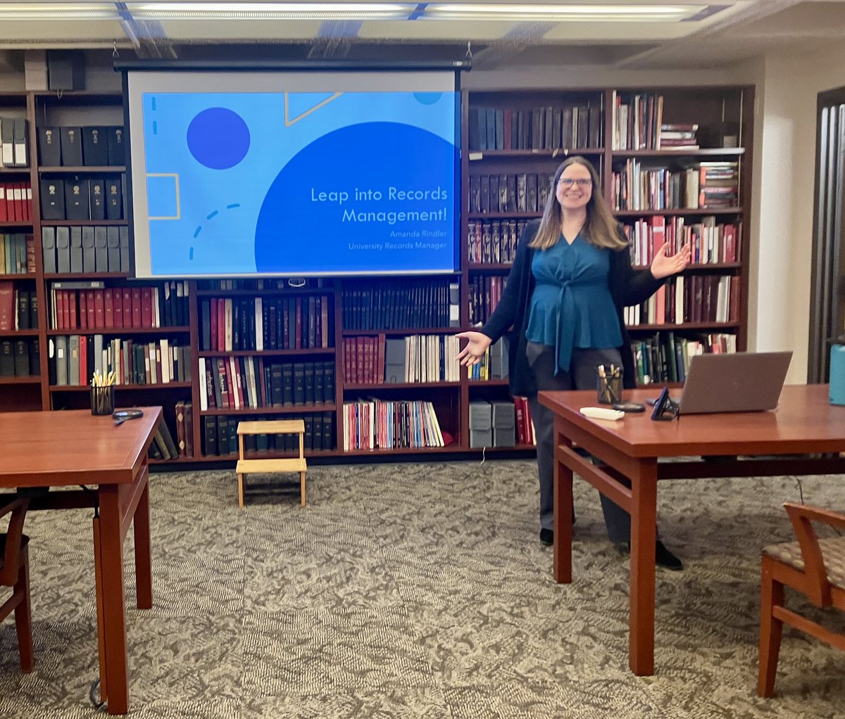 We have regular supplemental training for our student employees and today, University Records Manager Amanda Rindler invites them to “Leap into Records Management”! #SeeWhatSheDidThere