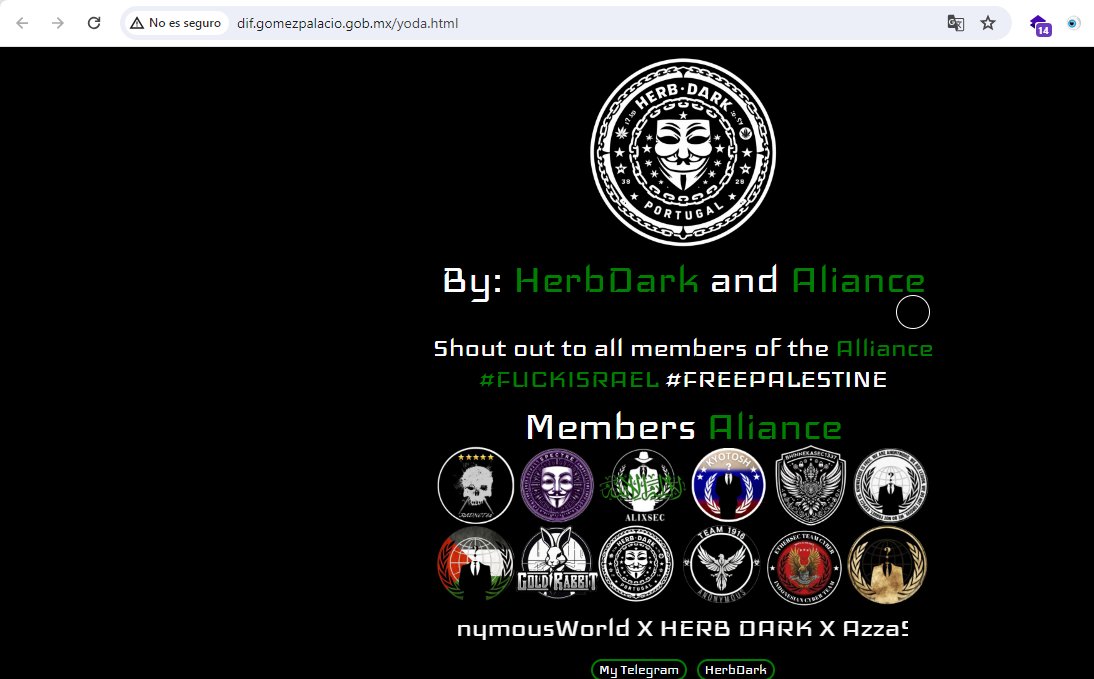 chum1ng0's tweet image. 👉🇲🇽#México: HerbDark supuestamente afirma haber desfigurado un subdominio del Ayuntamiento Gómez Palacio. @AyuntamientoGP 

👉dif[.]gomezpalacio[.]gob[.]mx