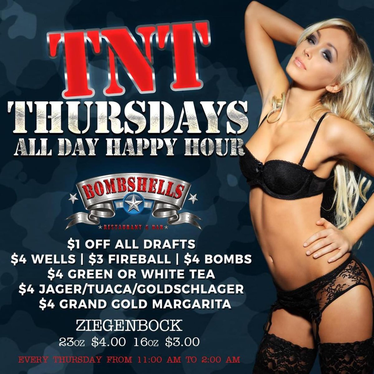 flythis12's tweet photo. Try New Things Thursday!
Enjoy Happy Hour ALL DAY with the Bombshells of 290 or any of the @Bombshells_Bar locations!!
#bombshells #halfpriceapps #lunchbrunchmenu @RicksCEO @Reardon_Dean1 @dsimz @itsmarkmoran @BradleyChhay @RCIHHinc $RICK https://t.co/QmA1350OXu
